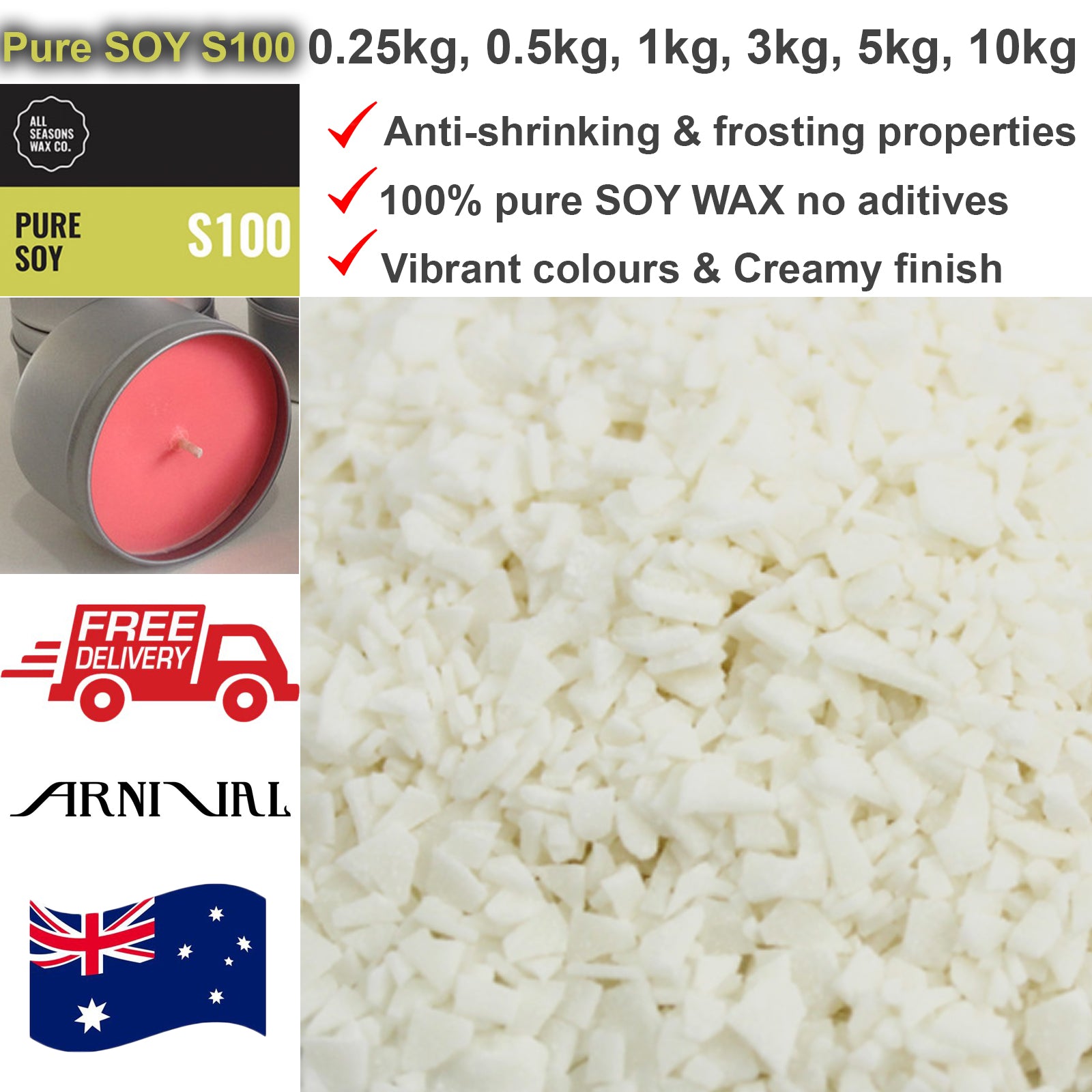S-100 all seasons PURE SOY WAX 100% Natural jar candle making Supplies