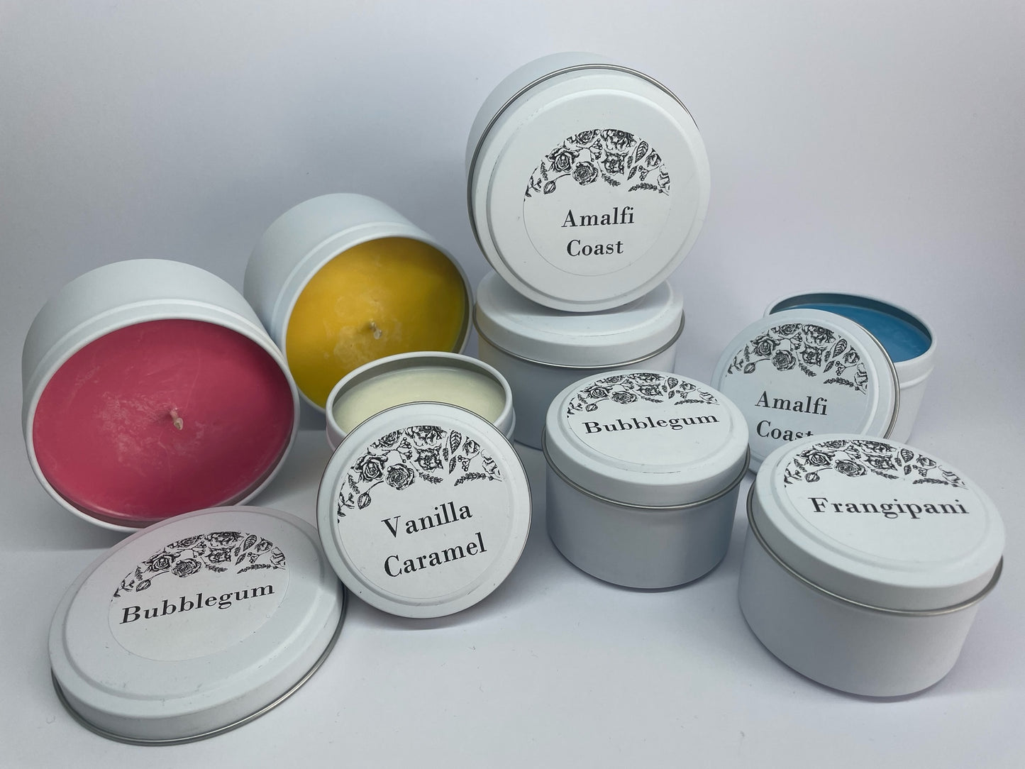 100% NATURAL SOY WAX CANDLE IN TIN Black White Silver Gold