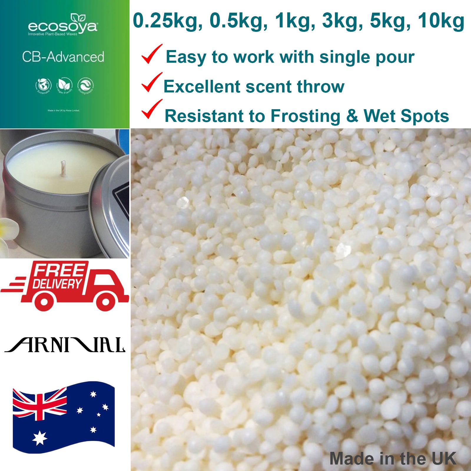 ECOSOYA Cb-advanced PURE SOY WAX 100% Natural jar candle making Supplies