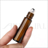 10ml STEEL ROLLER BALL BOTTLES - Thick Amber Glass | Roll On Bottles for Essential Oils, Perfumes, Lip Gloss, Serums and more