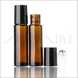 10ml STEEL ROLLER BALL BOTTLES - Thick Amber Glass | Roll On Bottles for Essential Oils, Perfumes, Lip Gloss, Serums and more