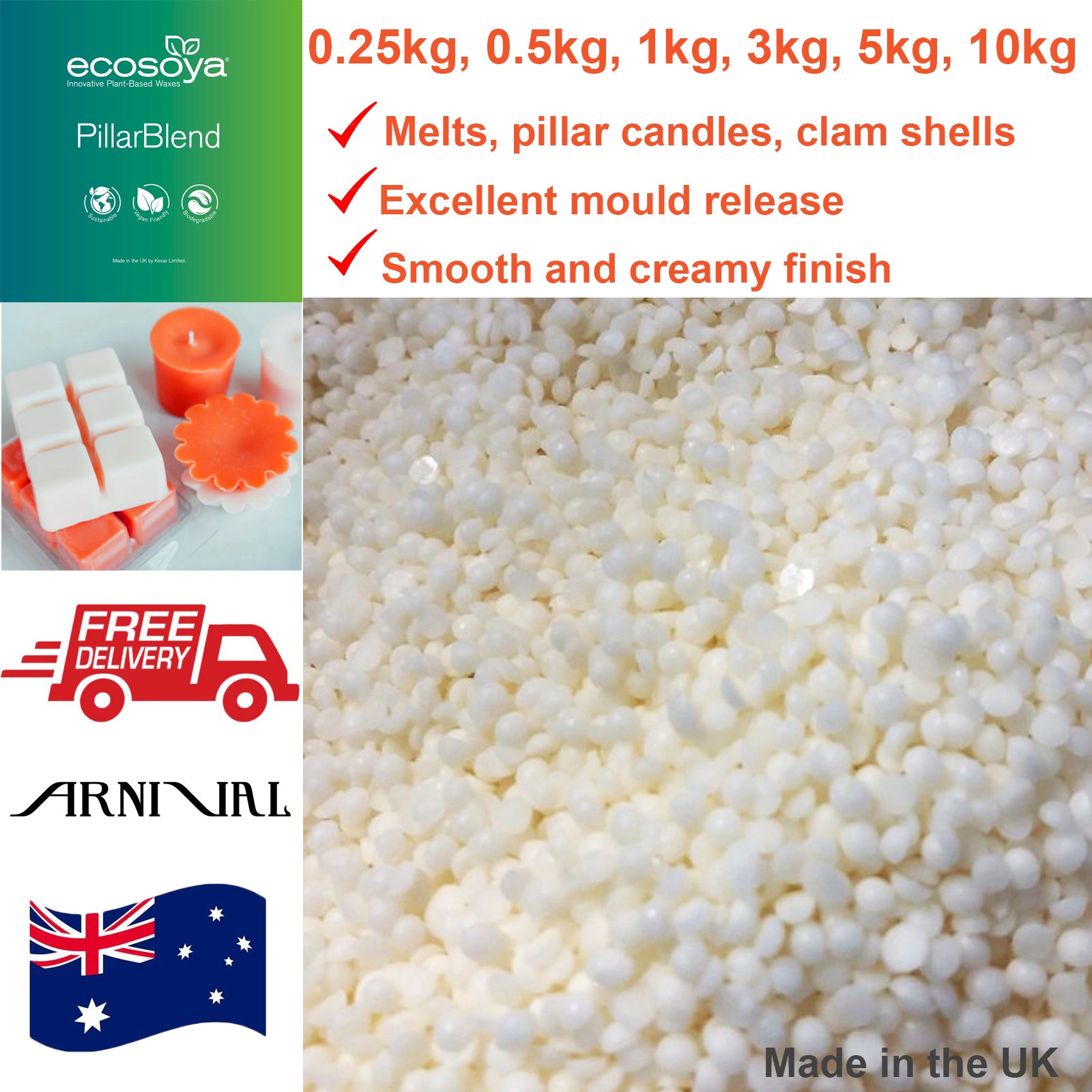 ECOSOYA pillar blend PURE SOY WAX  100% Natural candle, melt, tart, making Supplies